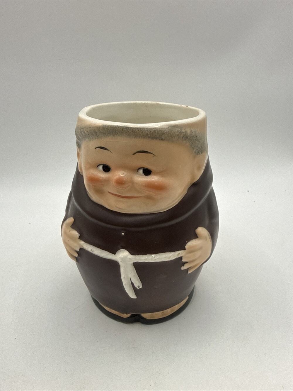 Vintage 60s GOBEL Ceramic Germany Smiling Monk Friar Tuck Character 4” Mug *